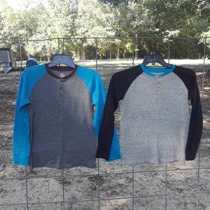Lot of Two Boys' Wonder Nation Long-sleeved Henley Waffle Knit Shirts L
